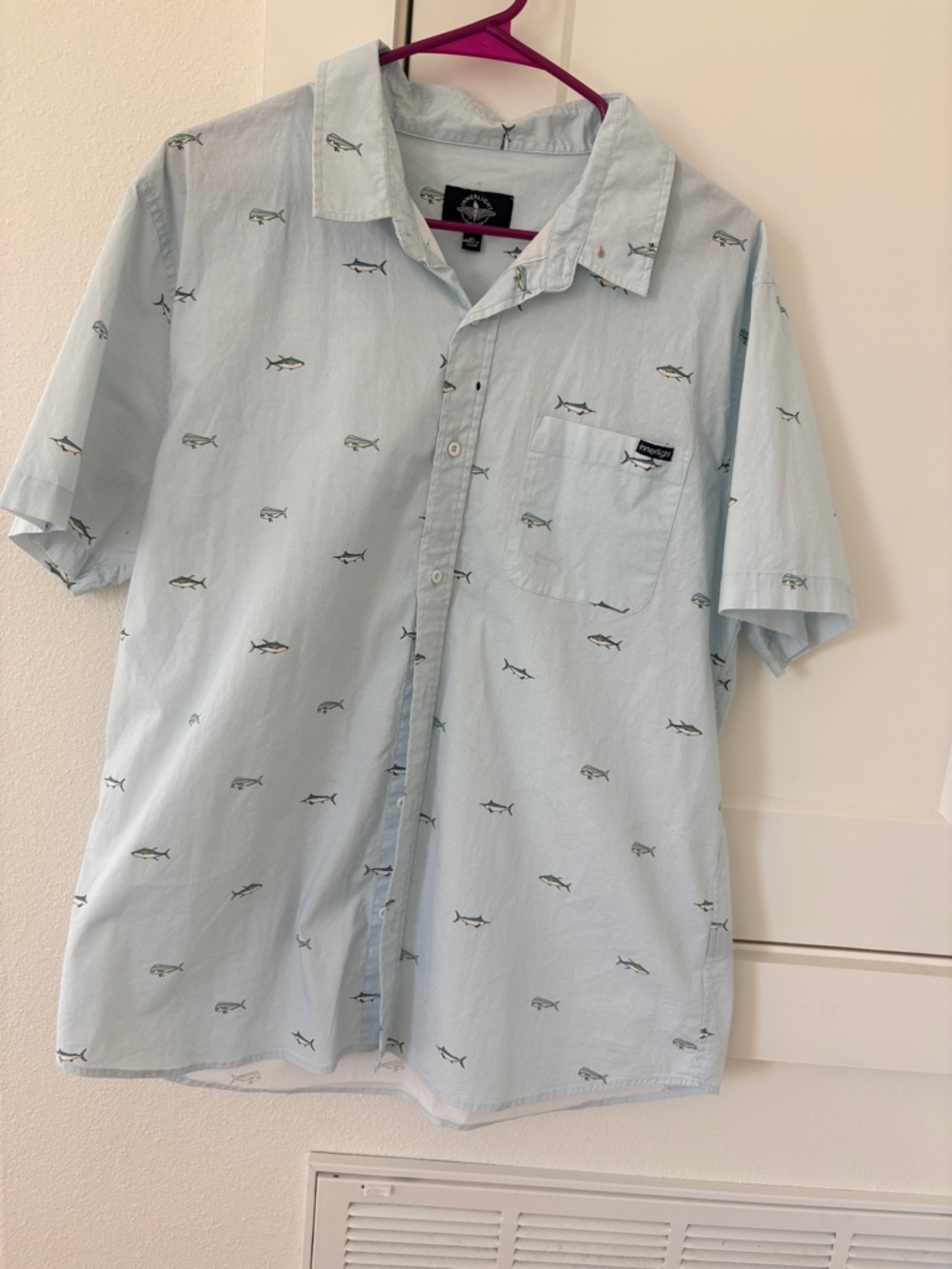 Men's Light Blue Short-Sleeve Button-Down Shirt by innerlight
